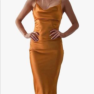 Orange silk knee length dress